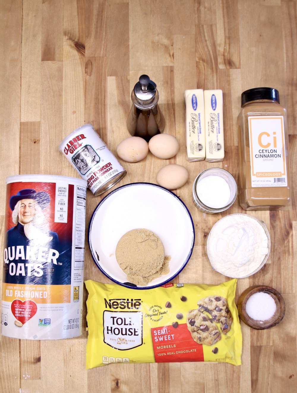 ingredients for oatmeal chocolate chip cookies