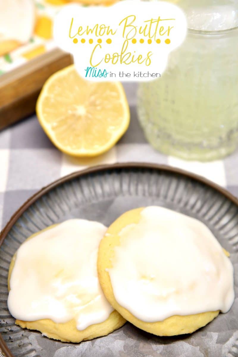 Lemon Butter Cookies with icing. Text overlay.