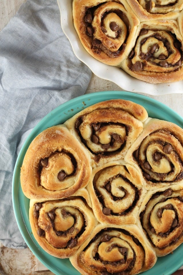 Chocolate Chip Sweet Rolls with Peanut Butter Icing Recipe ~ MissintheKitchen.com