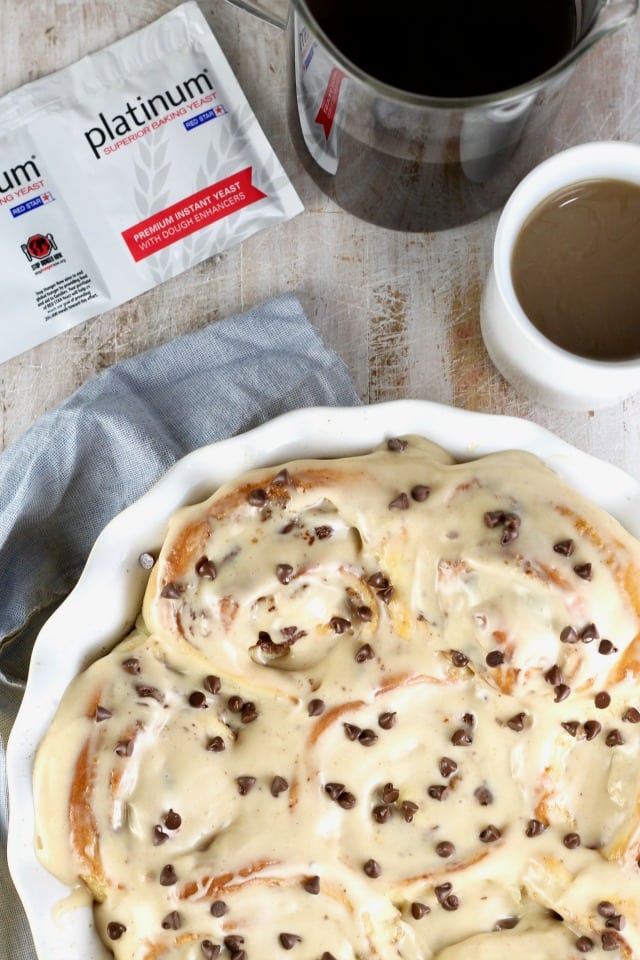 Chocolate Chip Sweet Rolls with Peanut Butter Icing made with Red Star Yeast Platinum ~ MissintheKitchen.com