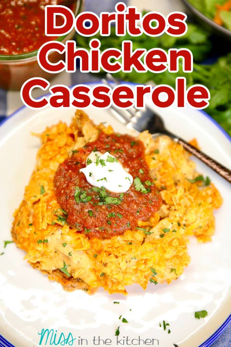 Doritos chicken casserole - plated, with text overlay.