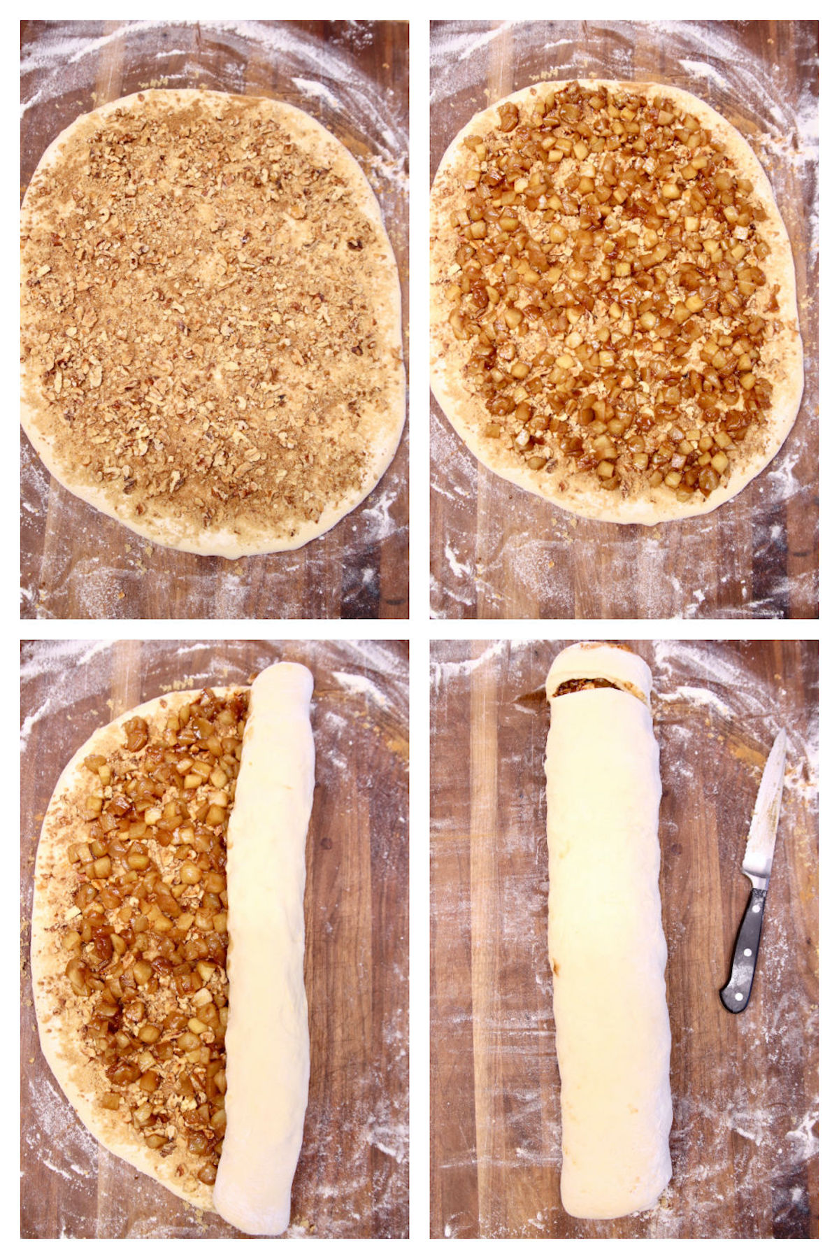 step by step filling dough with apples and walnut filling