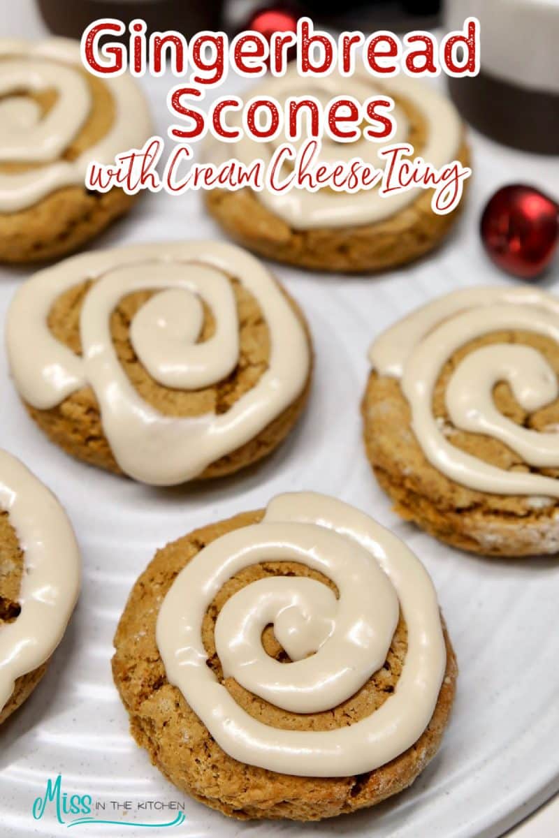 Gingerbread scones on a platter - text overlay.