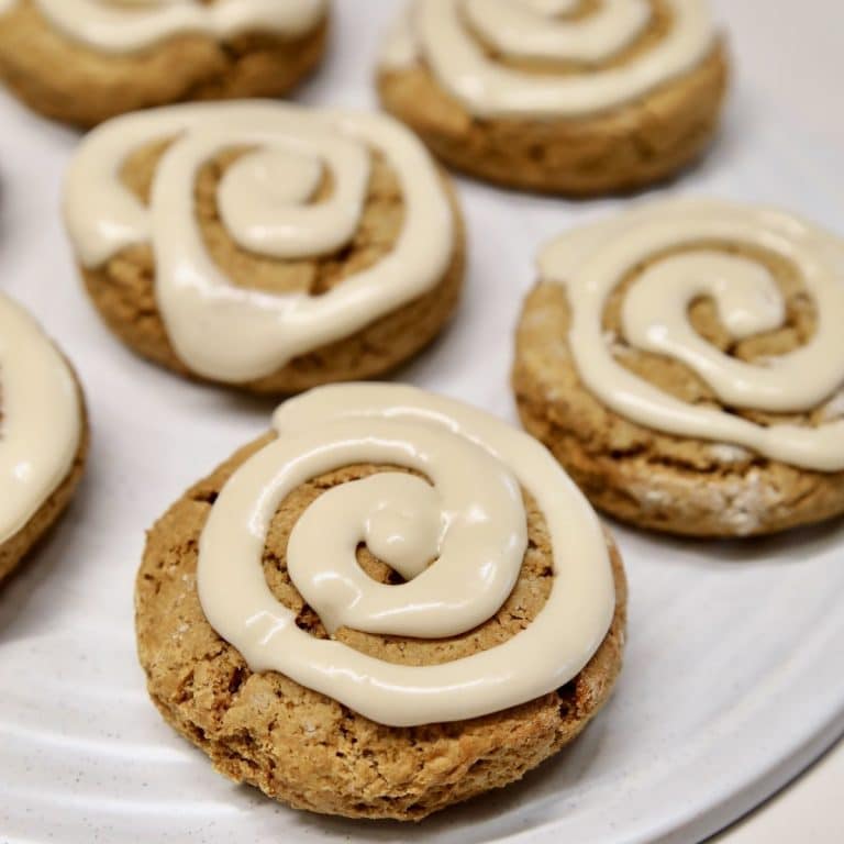 Scones with cream cheese icing.