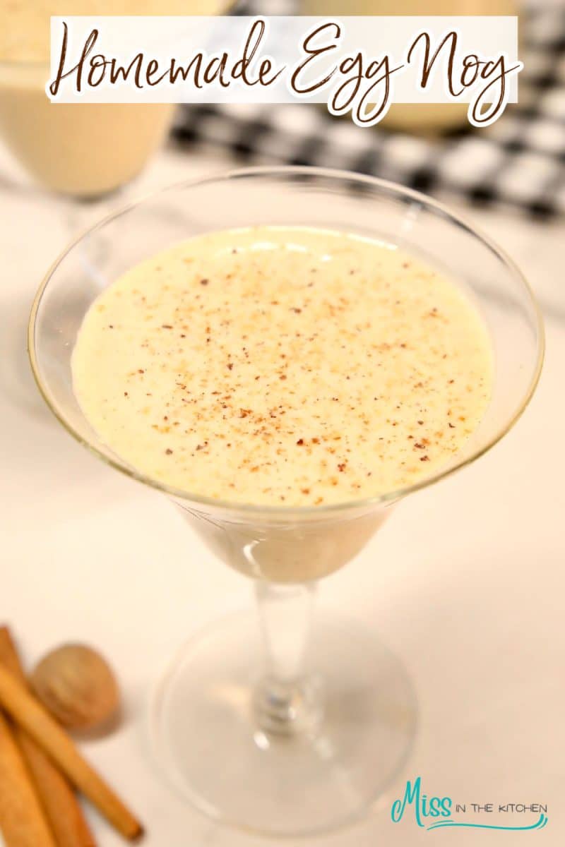 Glass of cream holiday drink for Christmas - text overlay.