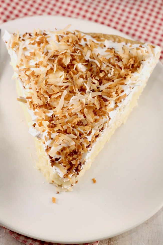 Easy Coconut Cream Pie Slice with toasted coconut