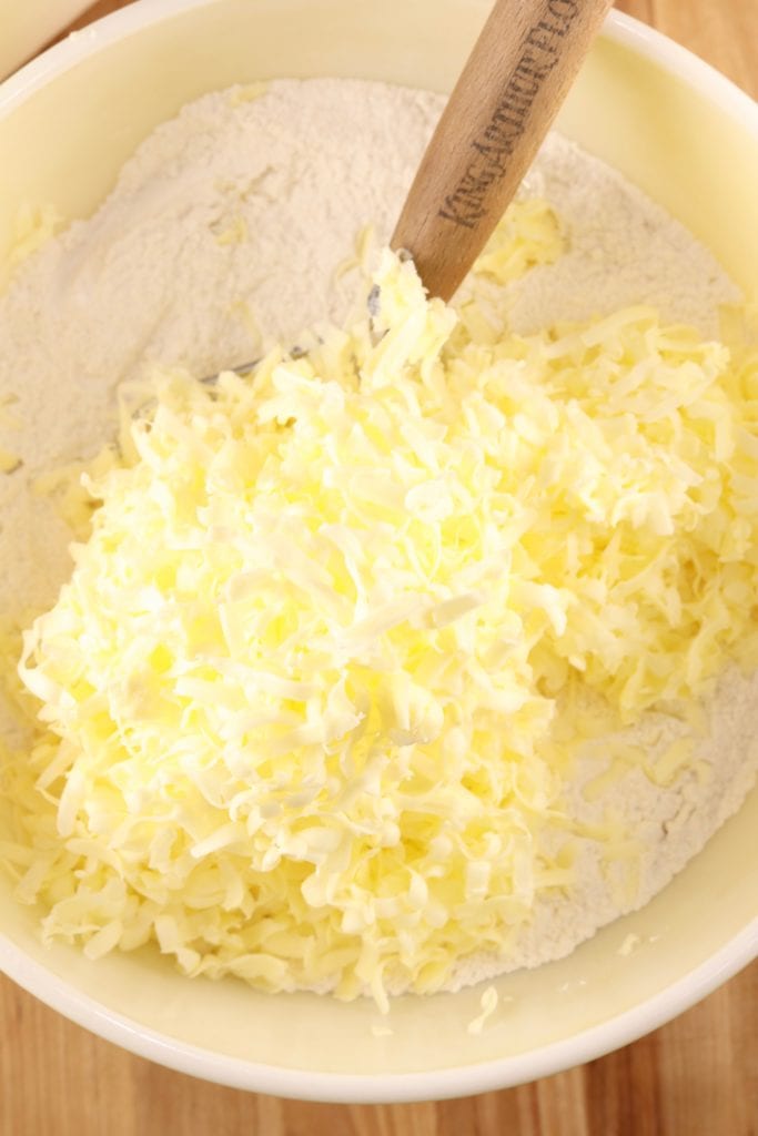 butter grated into flour for biscuits
