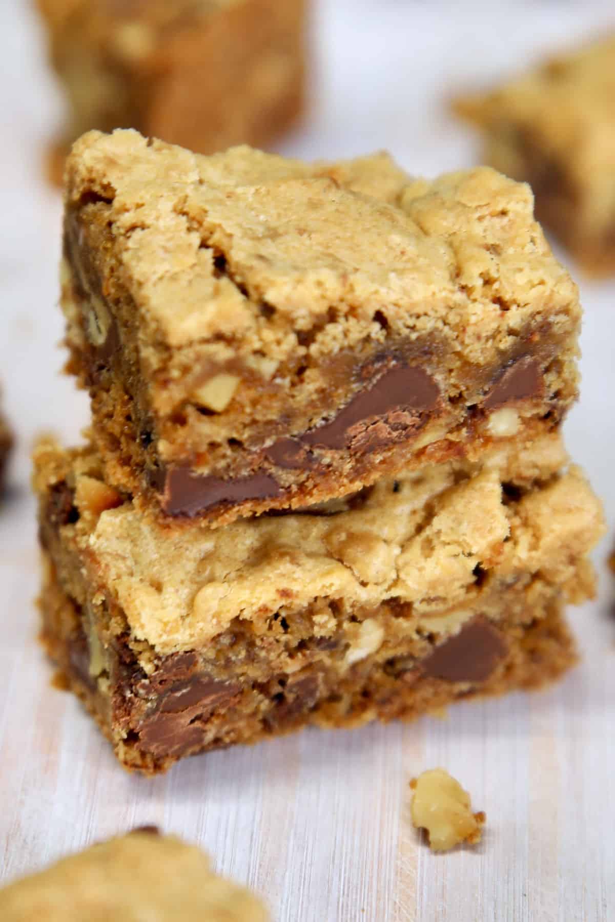 Chocolate chunk blondies- 2 stacked.