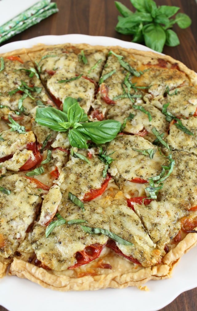 Tomato Pesto Tart summer appetizer recipe from MissintheKitchen.com