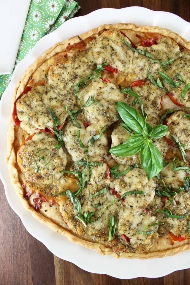 Tomato Pesto Tart Recipe ~ Summer Appetizer ~ MissintheKitchen.com