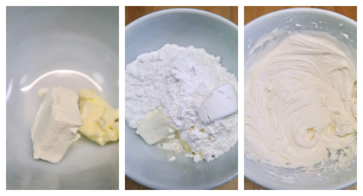 Collage making cream cheese icing. 
