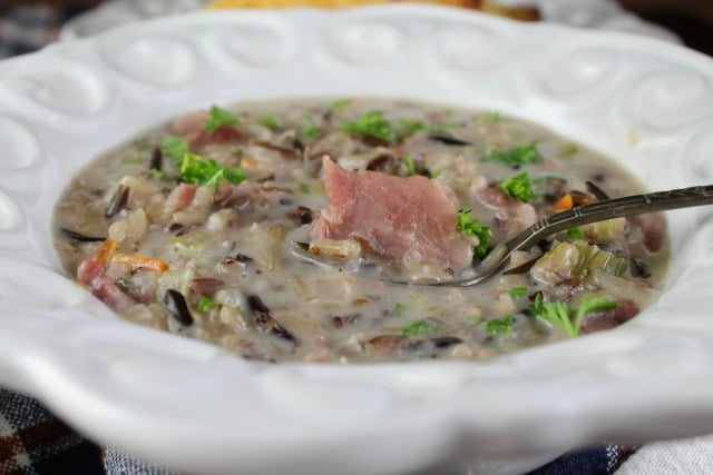 Creamy Ham and Wild Rice Soup Recipe found at MissintheKitchen.com