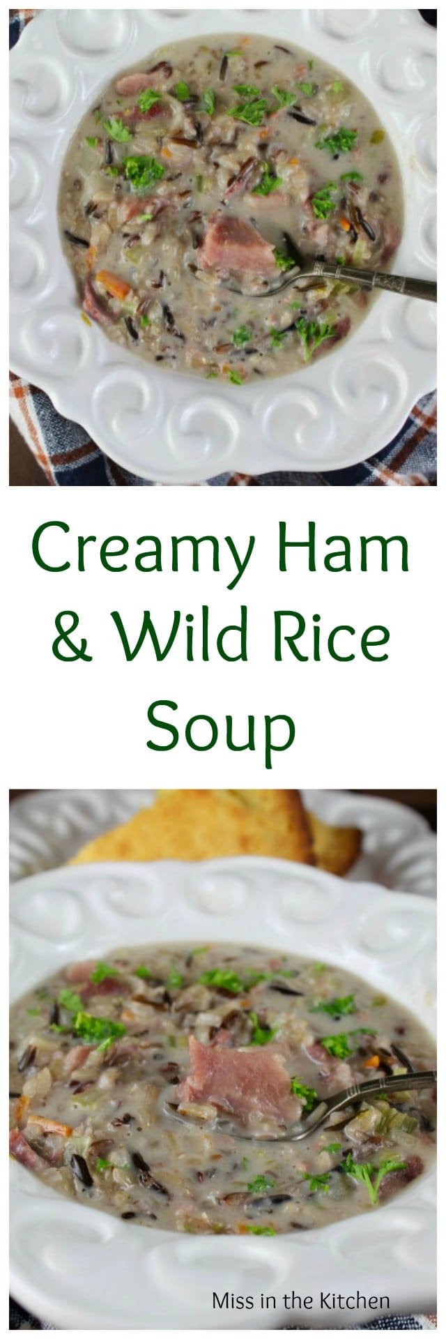 Creamy Ham & Wild Rice Soup Recipe from MissintheKitchen.com Great for leftover holiday ham!