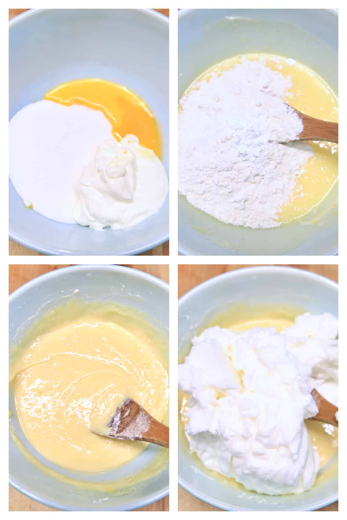 Collage making upside down cake batter.