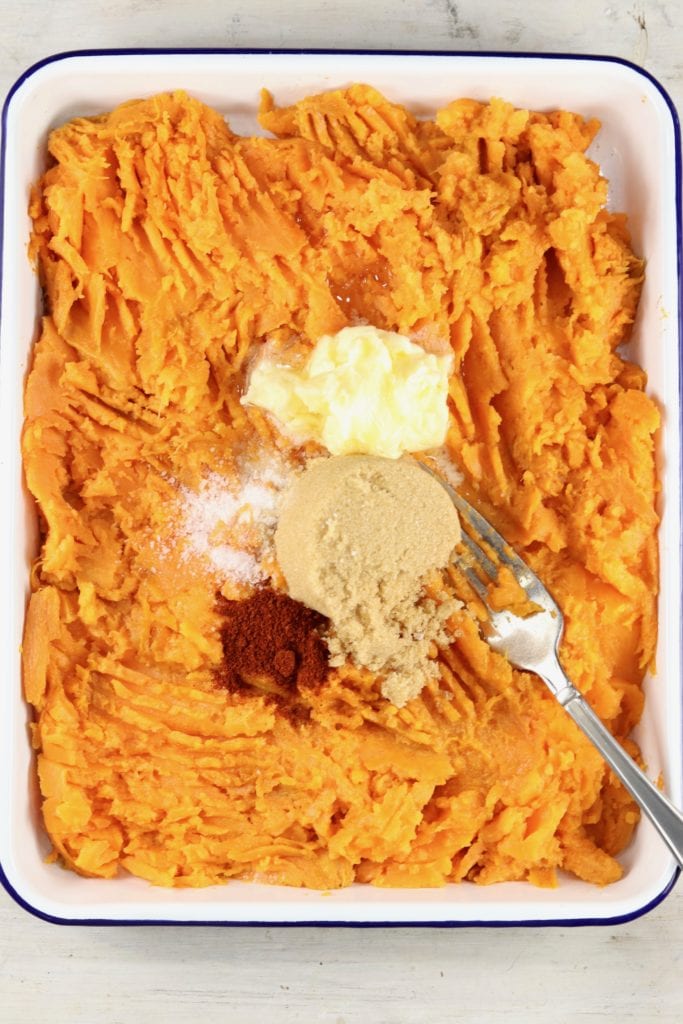 Sweet potato casserole with butter and brown sugar