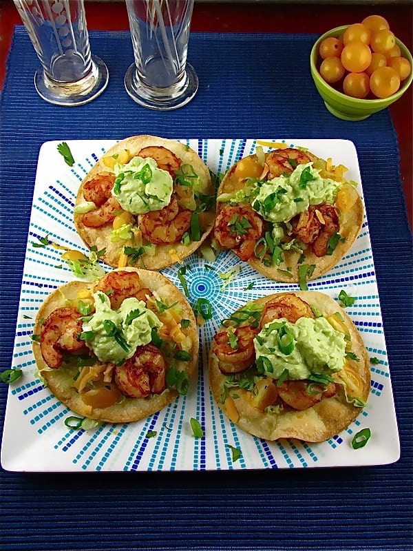 Avocado Crema over Shrimp Toastadas | Miss in the Kitchen
