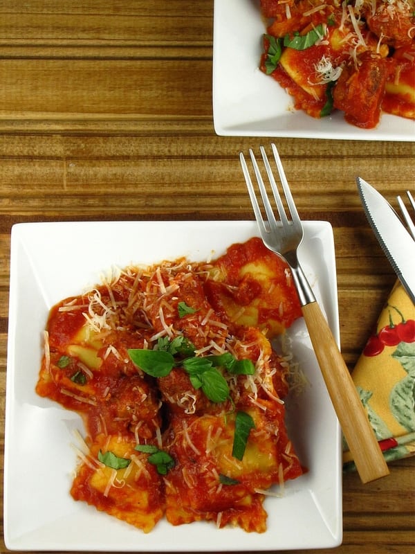 Ravioli with Sausage Meatballs | Miss in the Kitchen