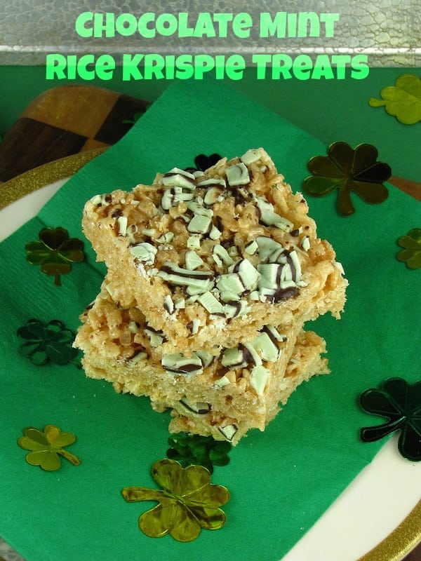 Chocolate Mint Rice Krispie Treats | Missinthekitchen.com