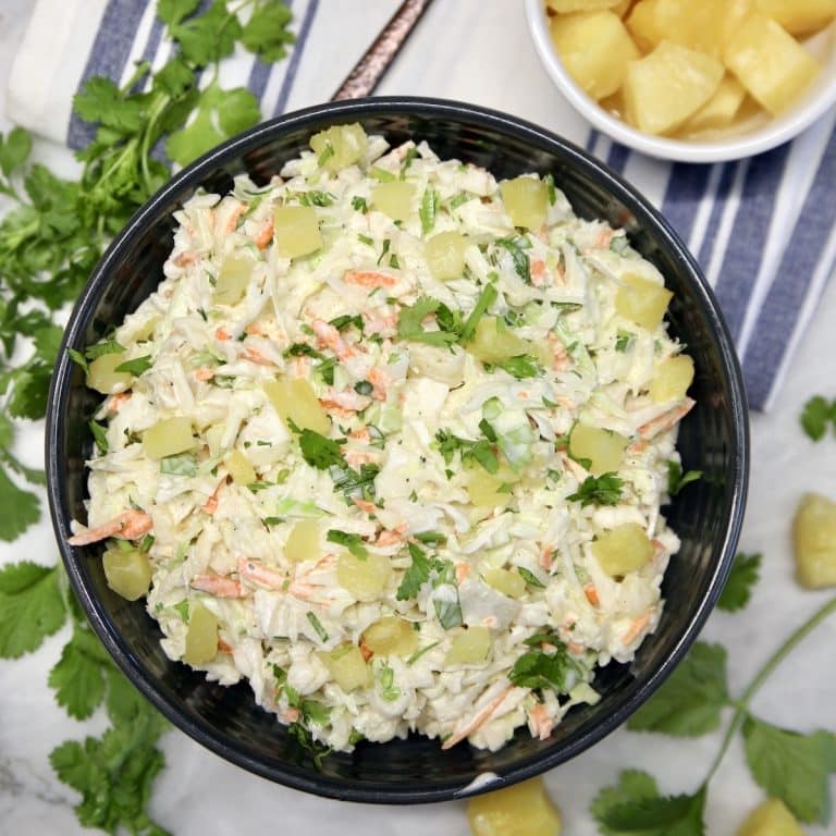 Bowl of pineapple coleslaw.