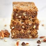 Cookie bars with chocolate chips and pecans.