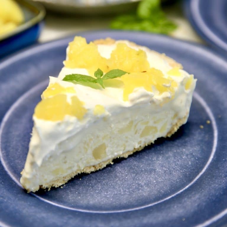 Frozen Pineapple Pie slice on a plate.