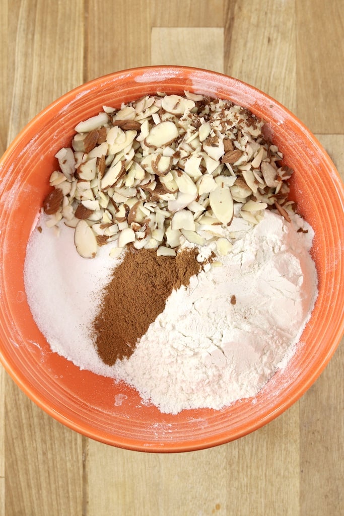Streusel Topping for coffee cake with flour, almonds, sugar, cinnamon
