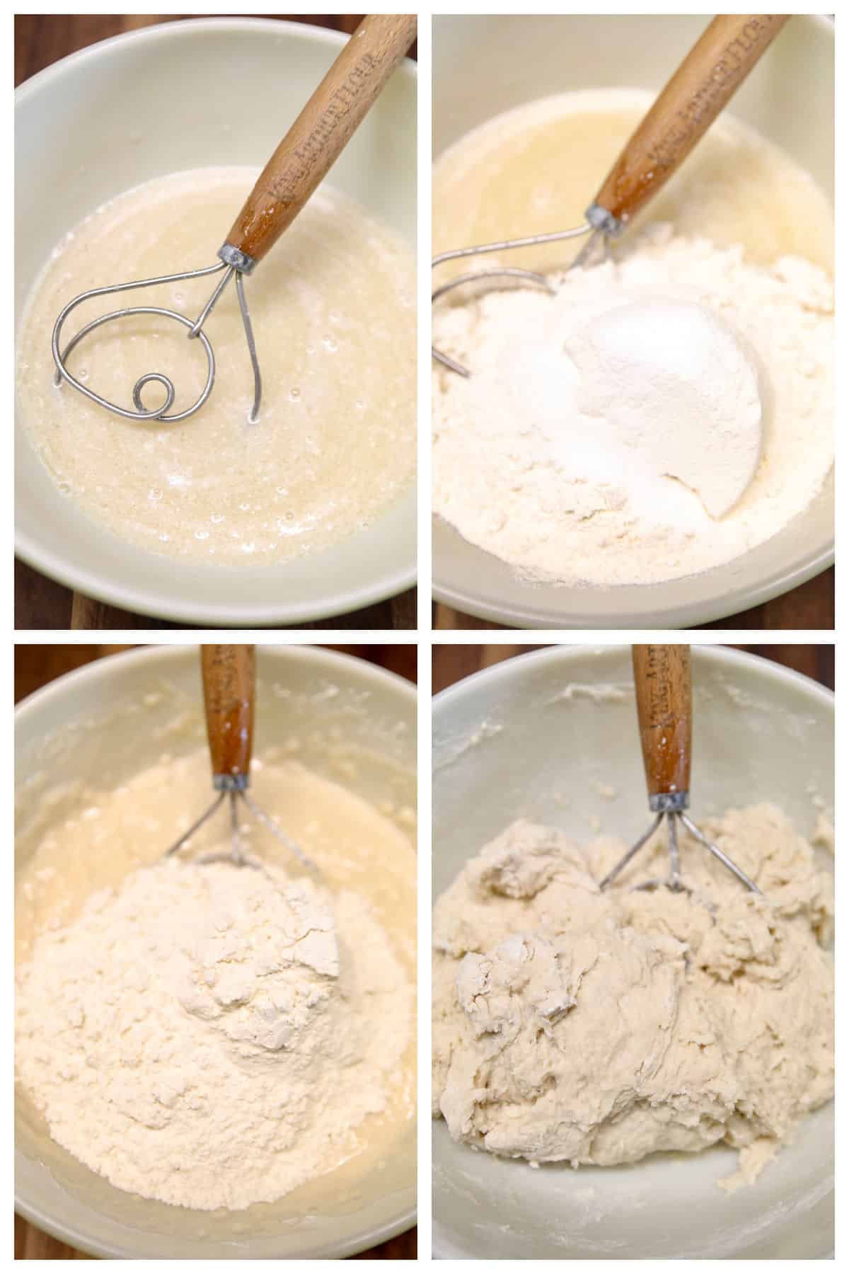 Collage making sweet roll dough.
