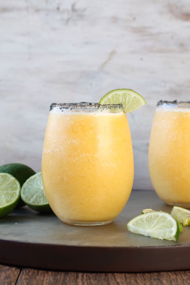 Frozen Peach Margarita Recipe ~ Easy slushie cocktail perfect for summer parties! 