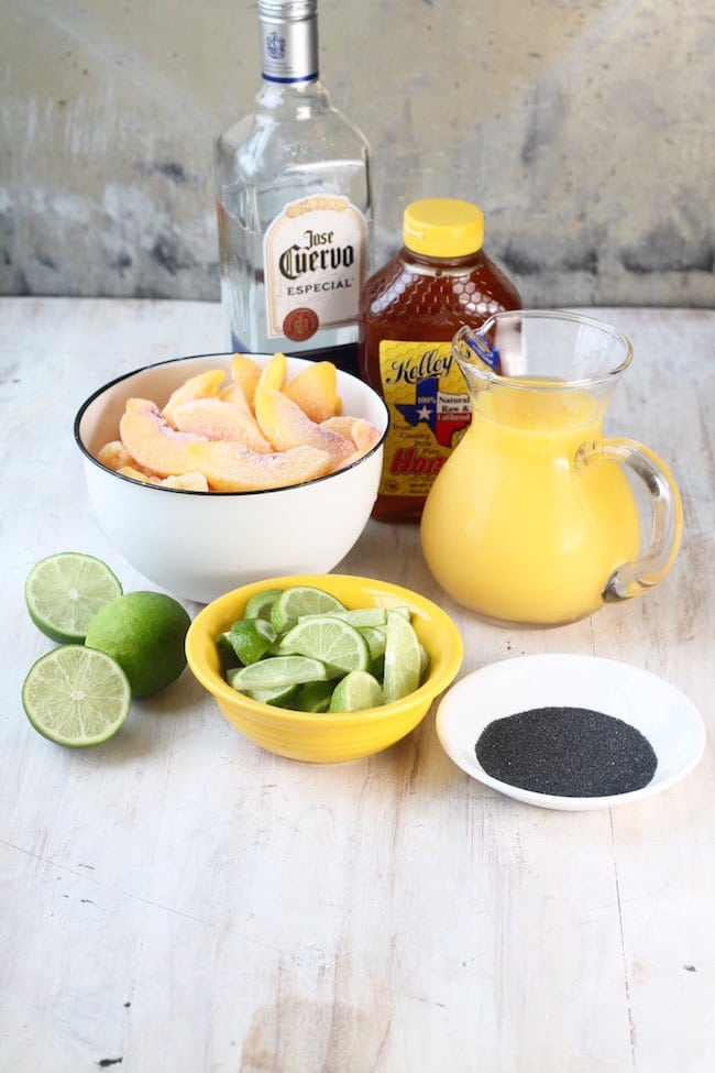 Ingredients for Frozen Peach Margaritas