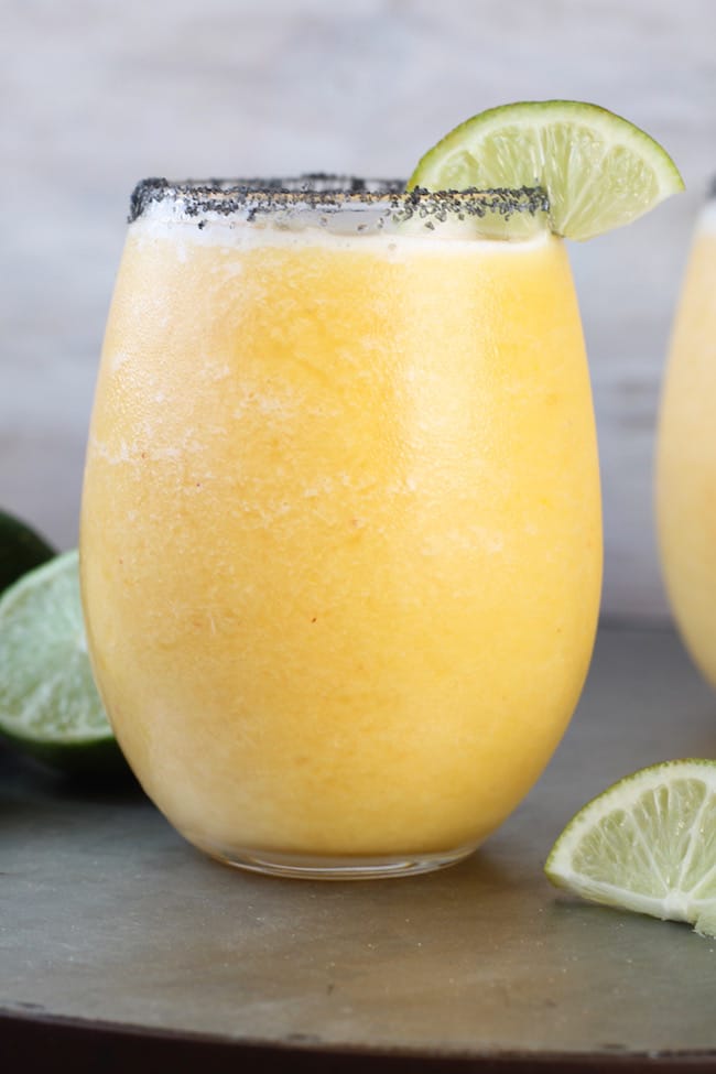 Frozen Peach Margarita with Black Salt