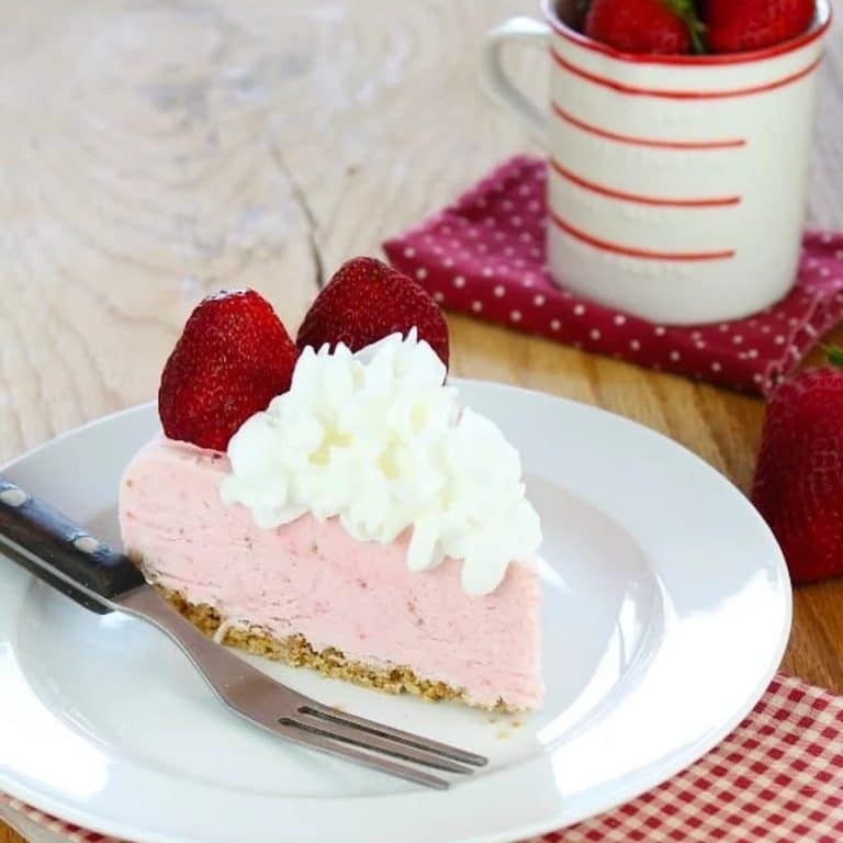 Frozen cheesecake slice.