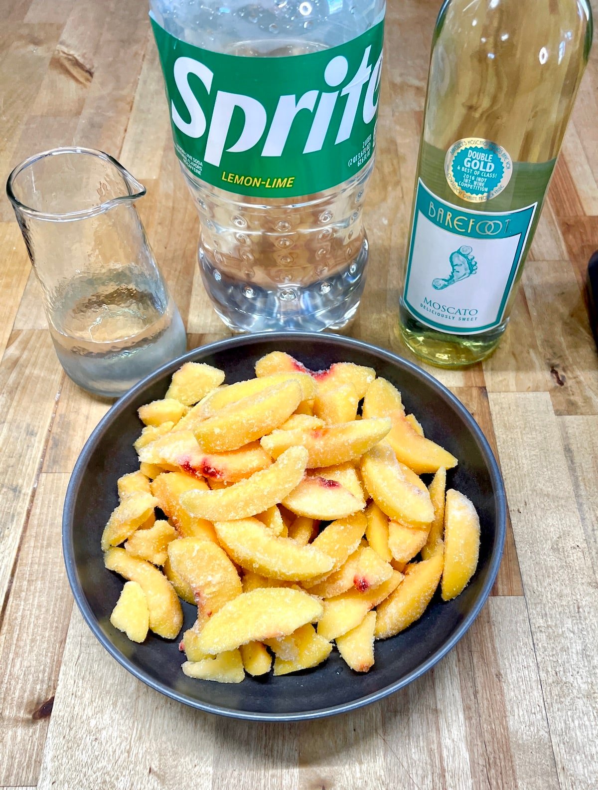 Ingredients for peach moscato punch.