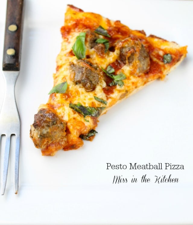 Pesto Meatball Pizza from Miss in the Kitchen