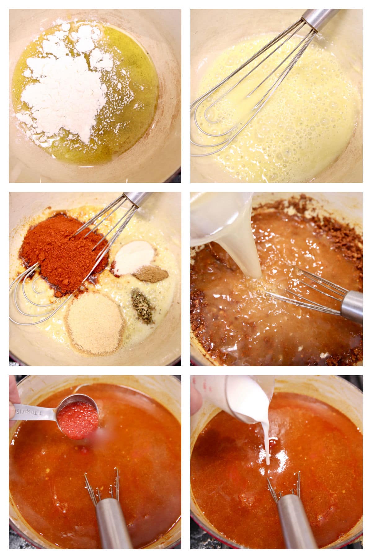 Collage making homemade enchilada sauce.