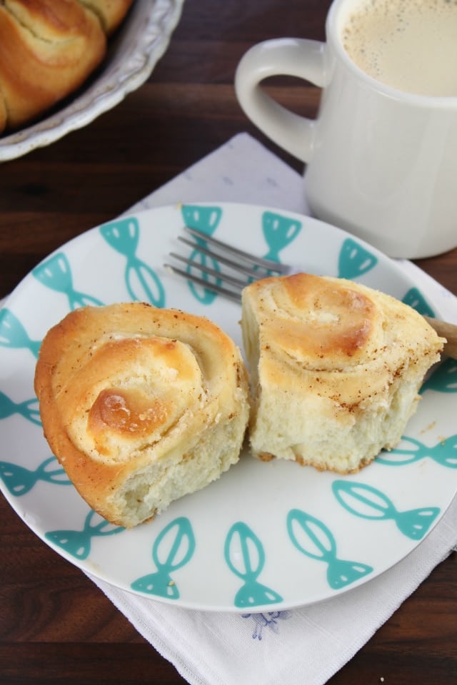 Cream Cheese Filled Brioche Rolls with Maple & Brown Butter Glaze from Miss in the Kitchen 