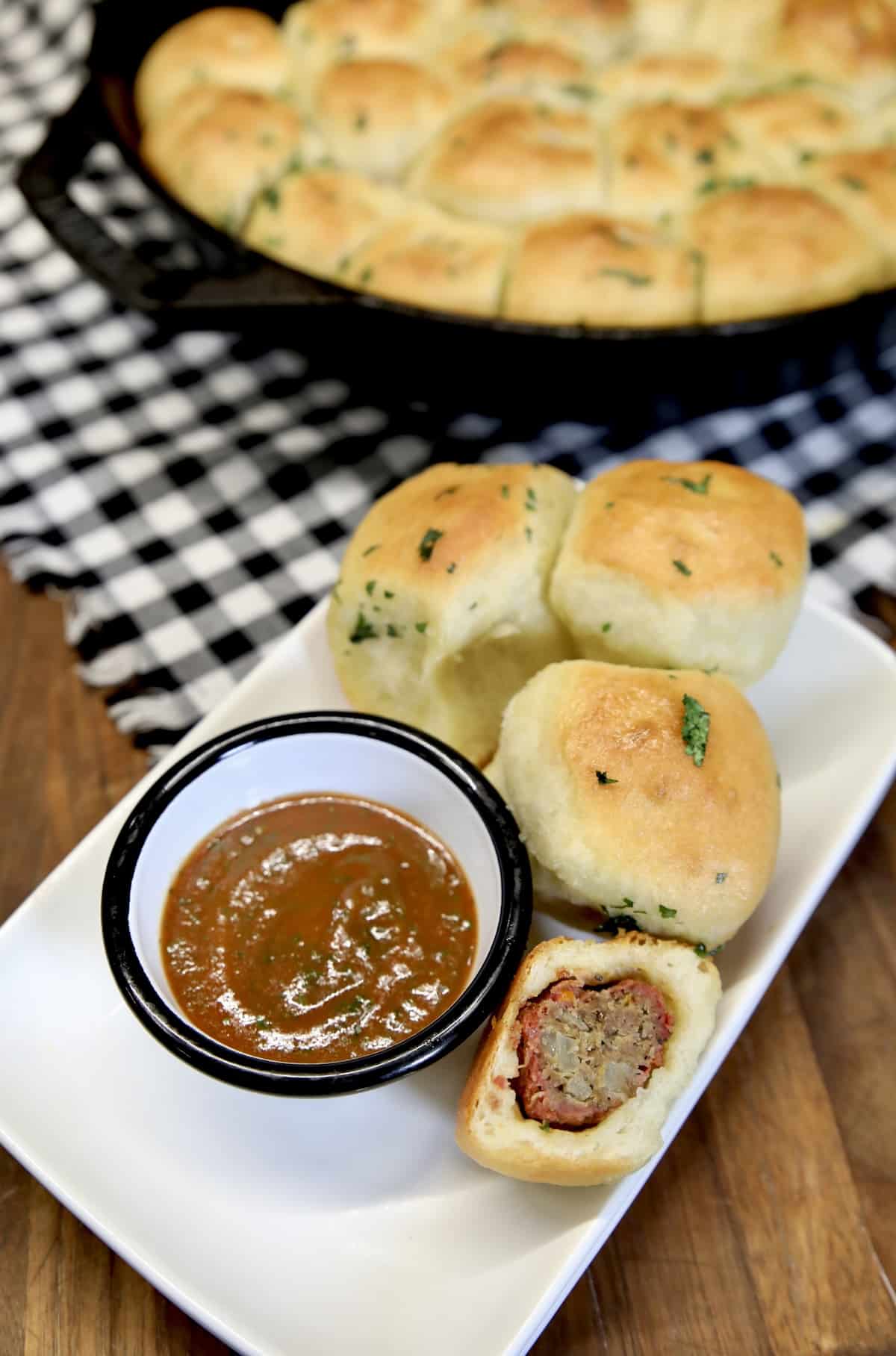 Meatball poppers appetizer with pizza dough.