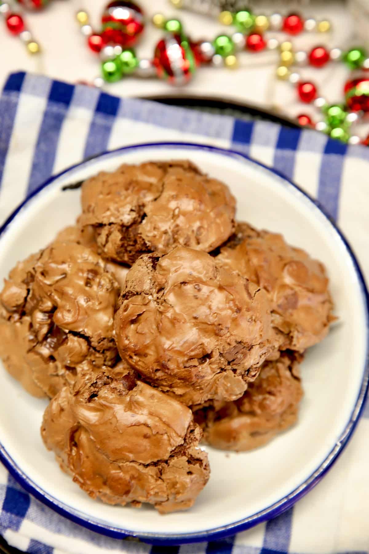Chocolate cookies on a round platter.