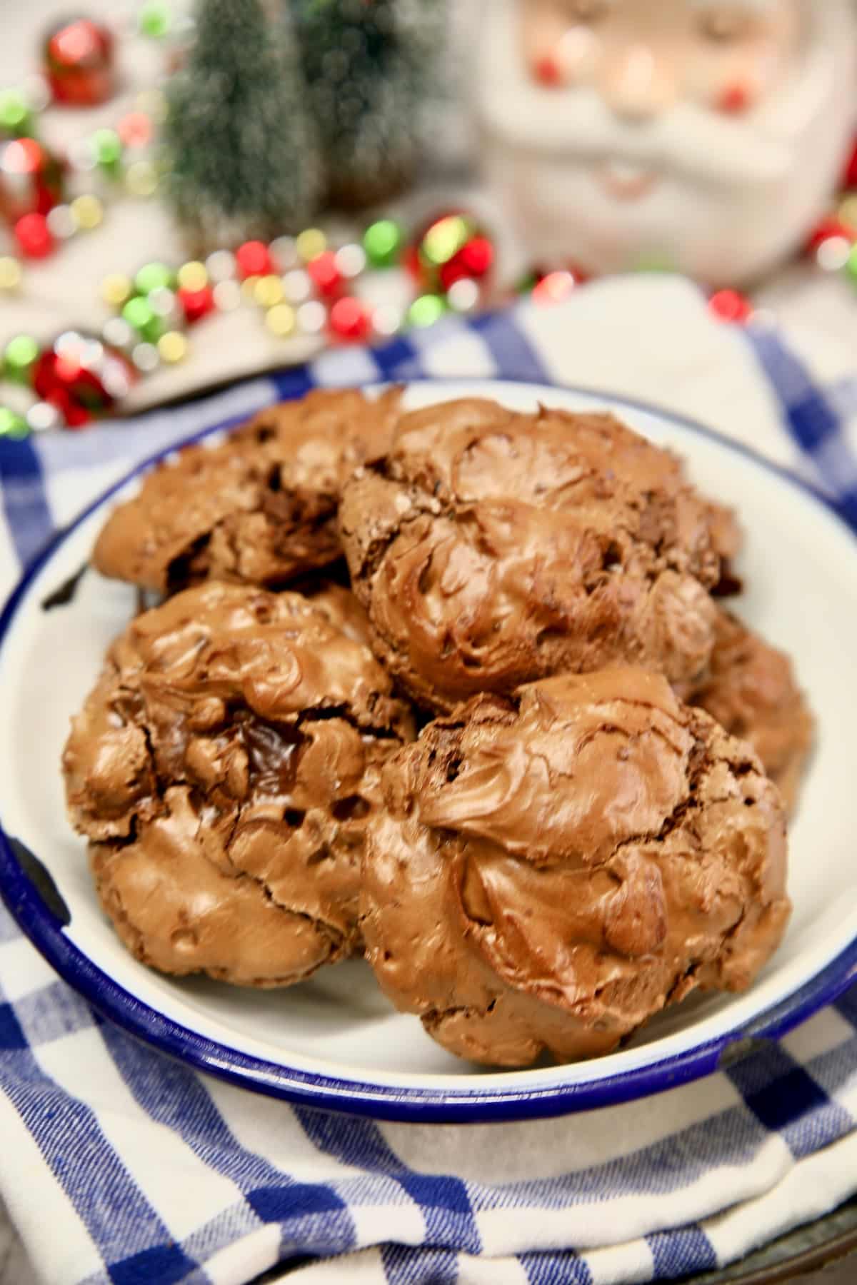 Chocolate volcano cookies on a platter.