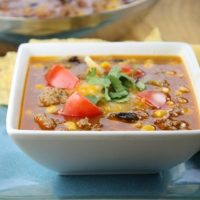 Bowl of taco soup.
