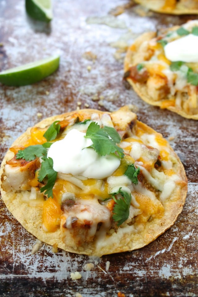 Cheesy Chicken Tostadas with Cilantro Lime Couscous from missinthekitchen.com