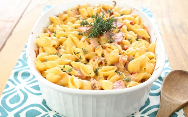 Ham and Garlic Cheddar Pasta Bake from Miss in the Kitchen