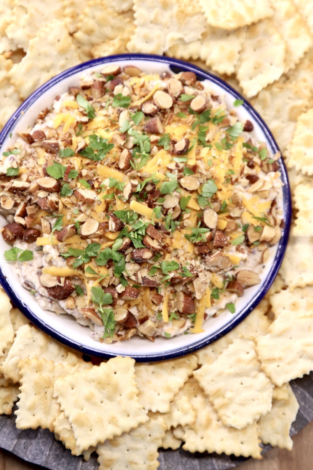 Million Dollar Dip served on a platter with chips