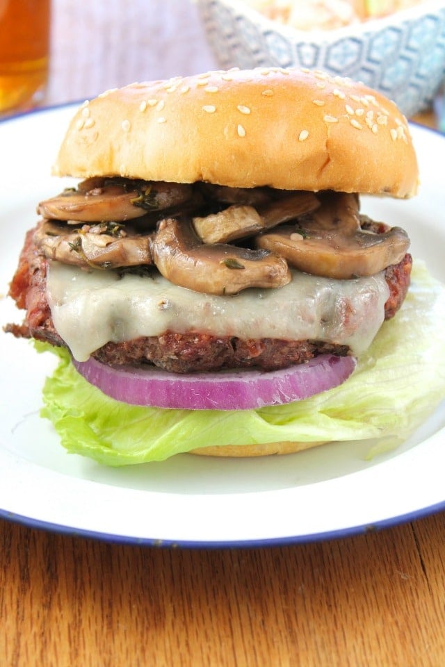 Gourmet Burgers with Red Wine Braised Mushrooms Recipe from Miss in the Kitchen
