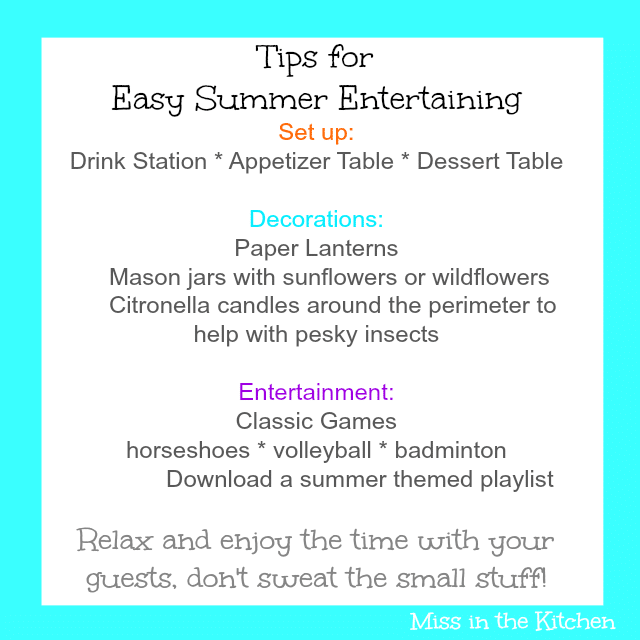 Tips for Easy Summer Entertaining from Miss in the Kitchen