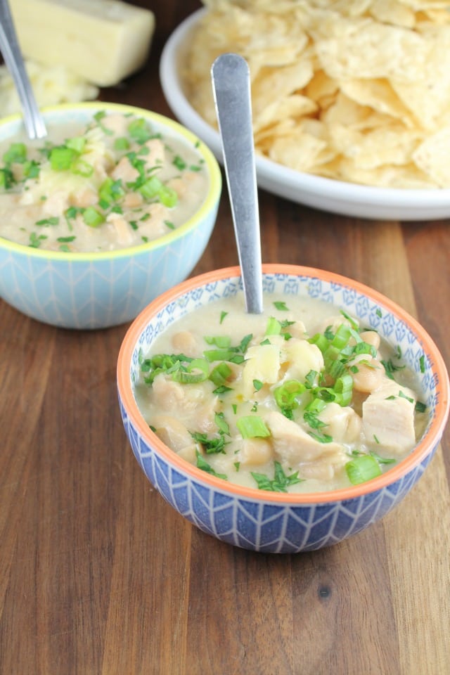 Slow Cooker Cheesy Chicken Chili Recipe from Miss in the Kitchen
