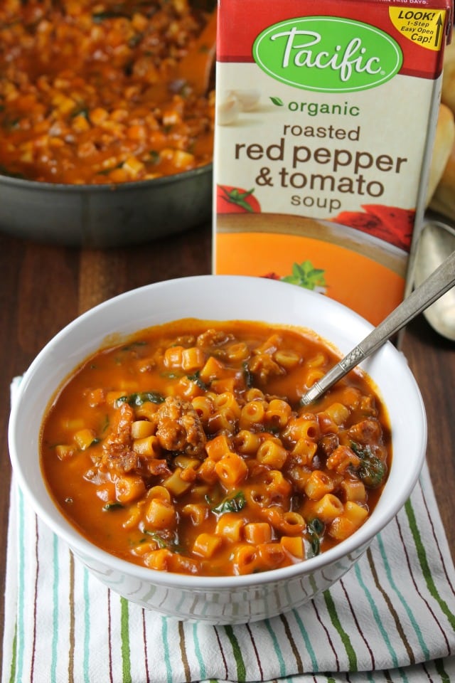 Italian Sausage Pasta Soup from Miss in the Kitchen with Pacific Foods 