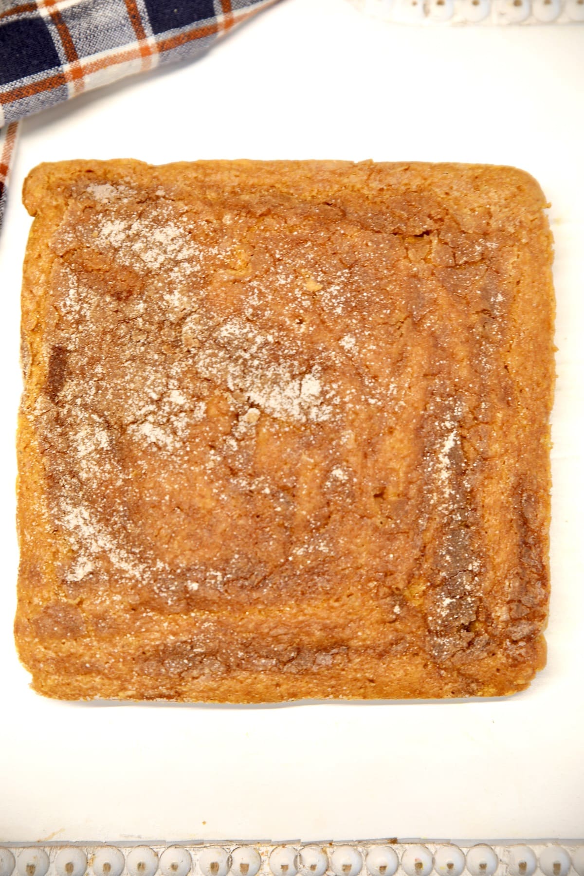 Pumpkin snack cake with snickerdoodle topping.