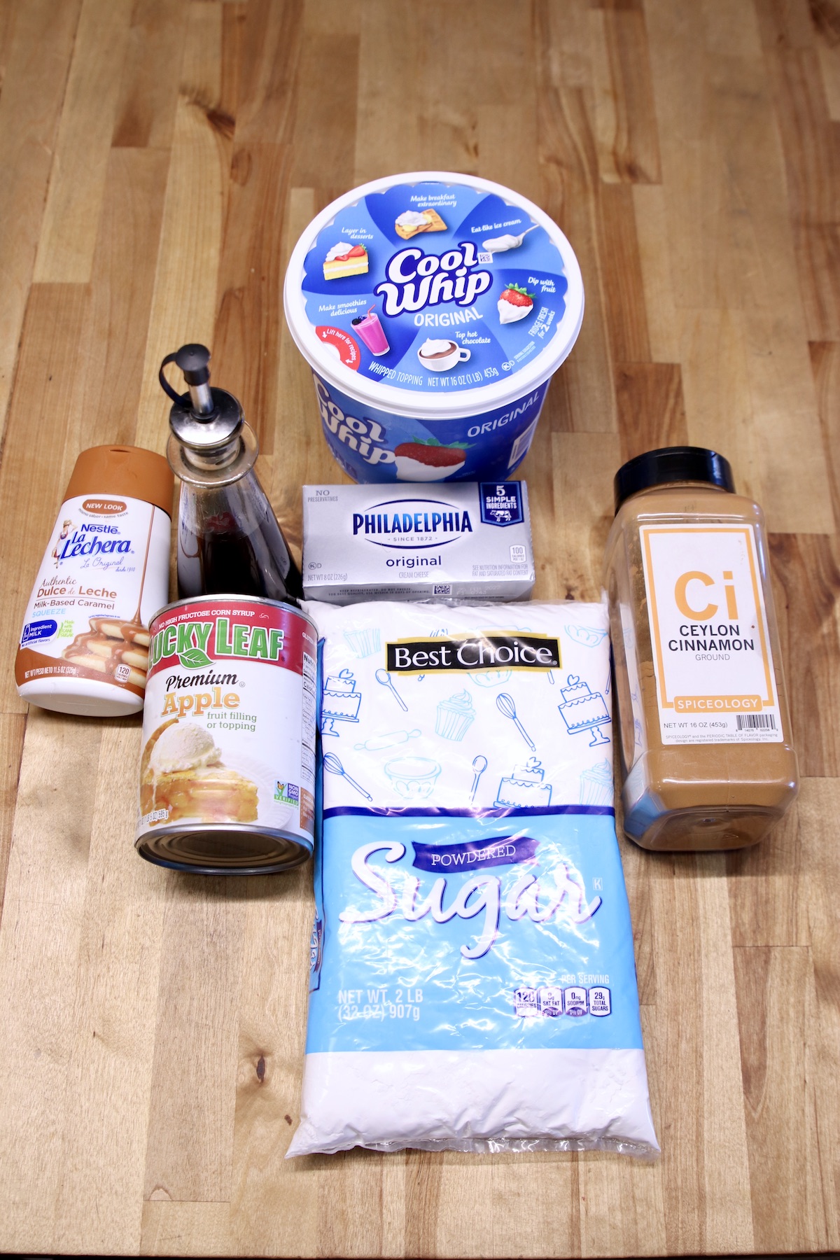 ingredients for no bake cinnamon apple cheesecake dessert