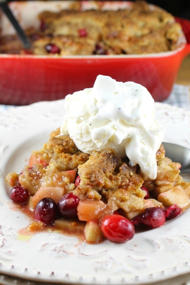 Delicious for the holidays! Warm Apple and Cranberry Almond Crumble Recipe from Miss in the Kitchen