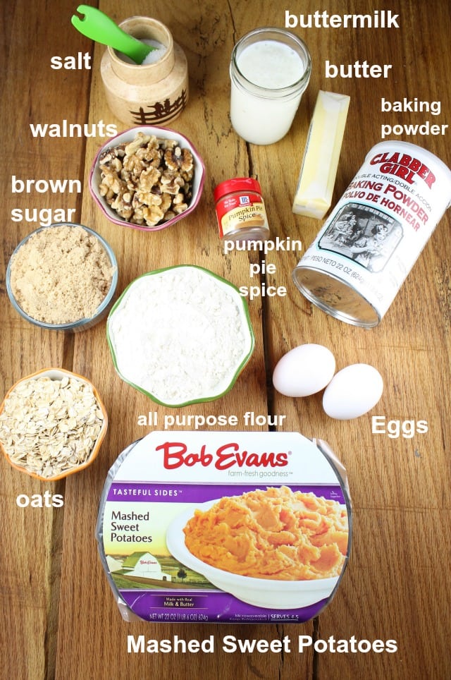 Ingredients for Sweet Potato Bars with Streusel Topping using Bob Evan Sweet Potatoes from MissintheKitchen.com